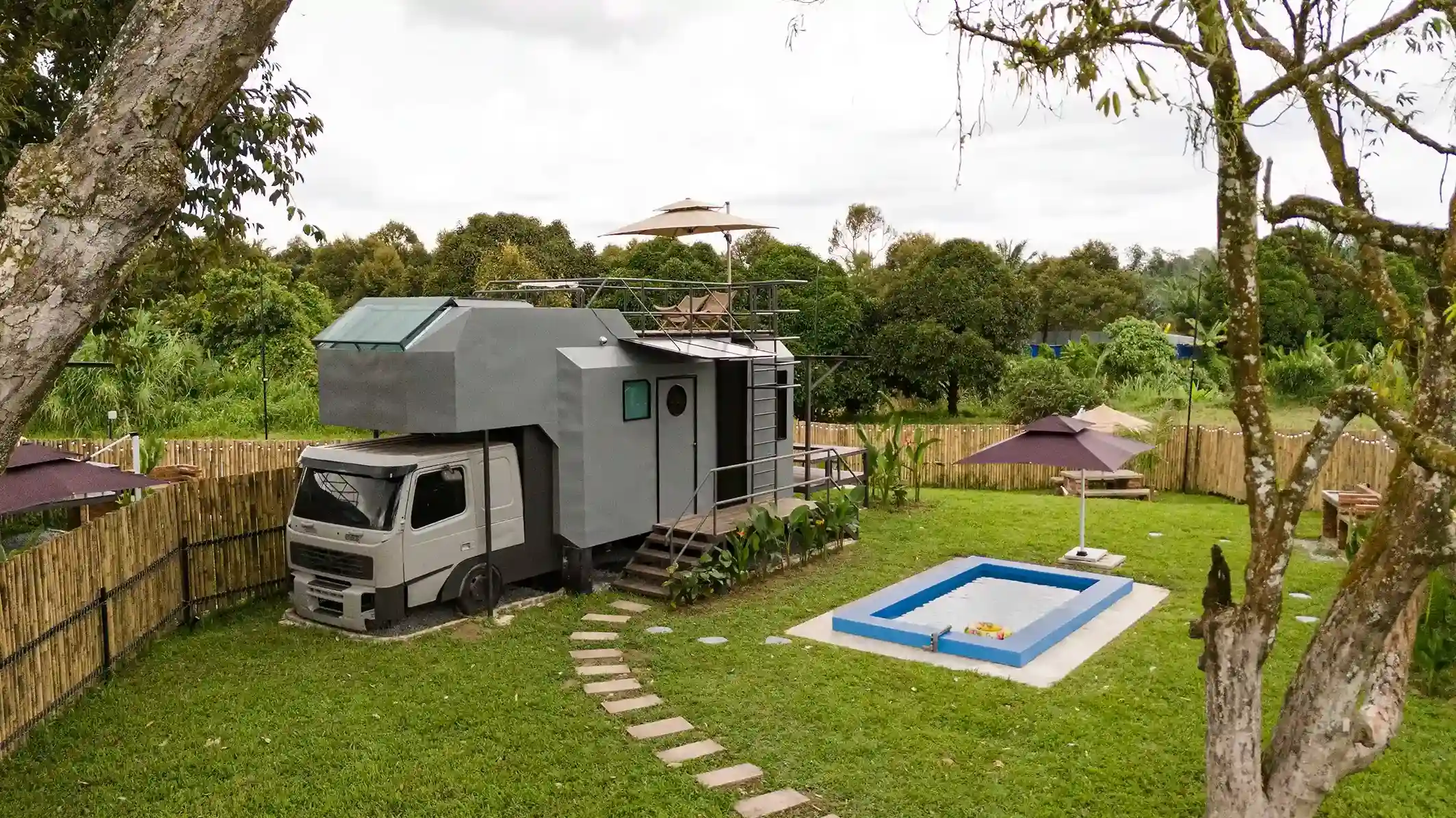 Cybertruck-style premium unit at Suka Camping